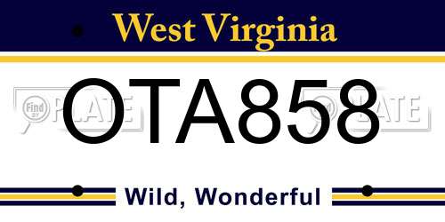 OTA858 West Virginia License Plate