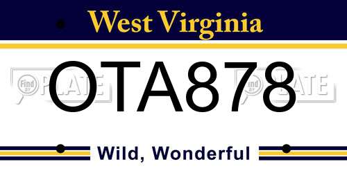 OTA878 West Virginia License Plate