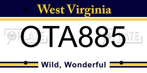 OTA885 West Virginia License Plate