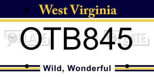 OTB845 West Virginia License Plate