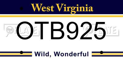 OTB925 West Virginia License Plate