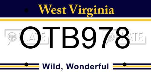 OTB978 West Virginia License Plate