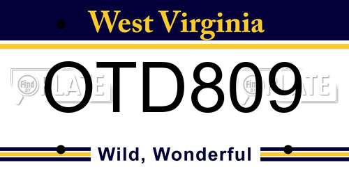 OTD809 West Virginia License Plate