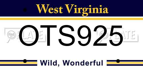 OTS925 West Virginia License Plate