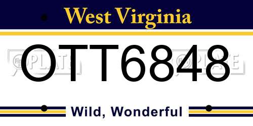 OTT6848 West Virginia License Plate