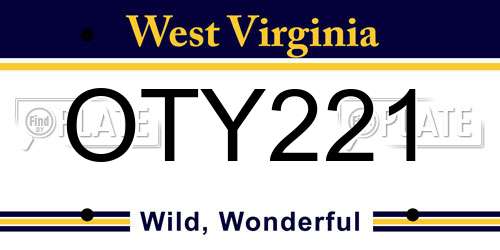 OTY221 West Virginia License Plate