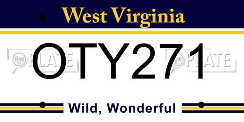 OTY271 West Virginia License Plate