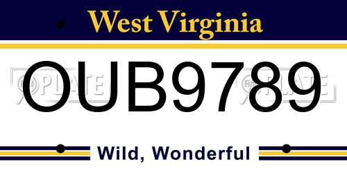 OUB9789 West Virginia License Plate