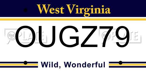 OUGZ79 West Virginia License Plate