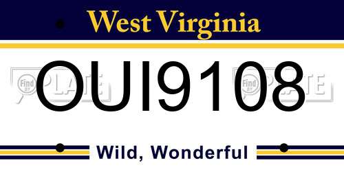 OUI9108 West Virginia License Plate