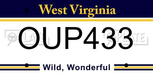 OUP433 West Virginia License Plate