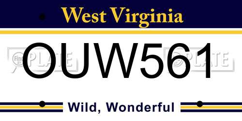 OUW561 West Virginia License Plate