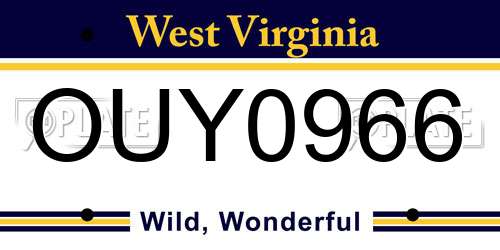 OUY0966 West Virginia License Plate