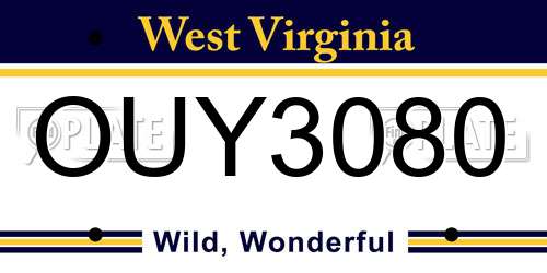 OUY3080 West Virginia License Plate