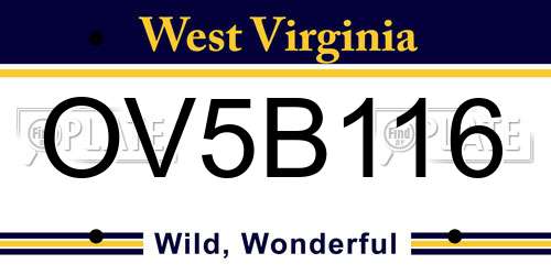 OV5B116 West Virginia License Plate