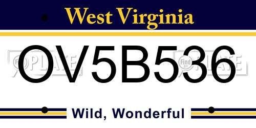 OV5B536 West Virginia License Plate