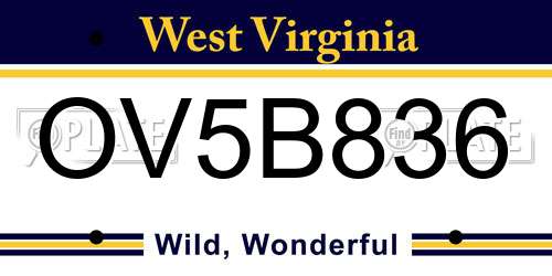 OV5B836 West Virginia License Plate