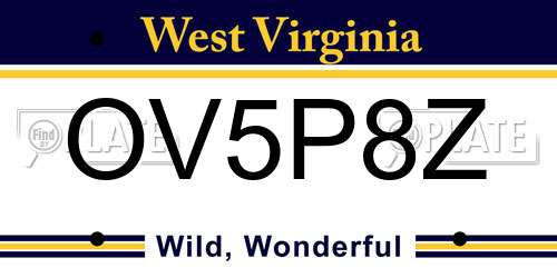 OV5P8Z West Virginia License Plate
