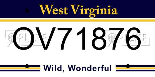 OV71876 West Virginia License Plate