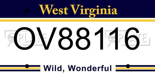 OV88116 West Virginia License Plate