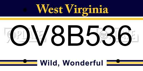 OV8B536 West Virginia License Plate