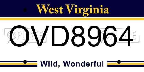 OVD8964 West Virginia License Plate