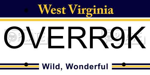 OVERR9K West Virginia License Plate
