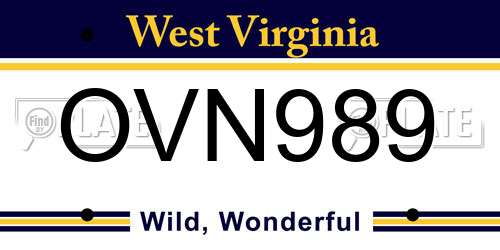 OVN989 West Virginia License Plate