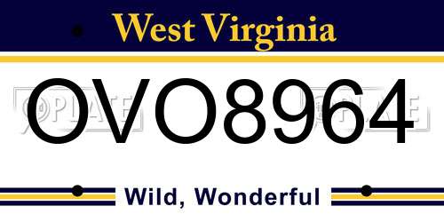 OVO8964 West Virginia License Plate