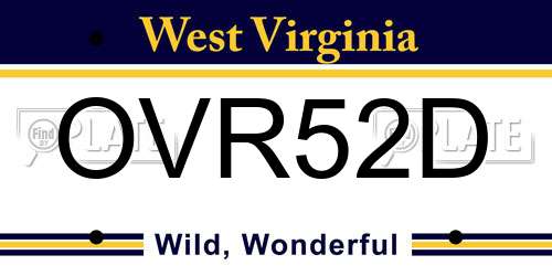 OVR52D West Virginia License Plate
