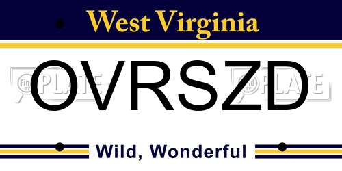 OVRSZD West Virginia License Plate