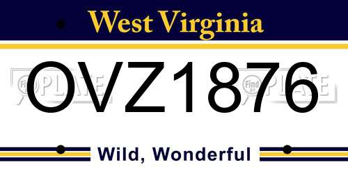 OVZ1876 West Virginia License Plate