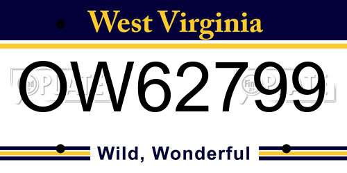 OW62799 West Virginia License Plate