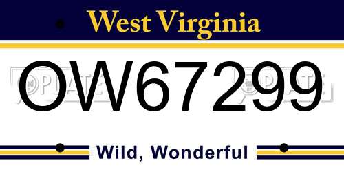 OW67299 West Virginia License Plate