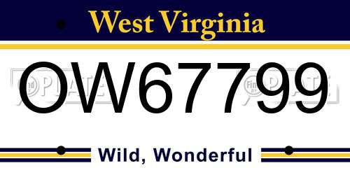 OW67799 West Virginia License Plate