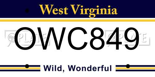 OWC849 West Virginia License Plate