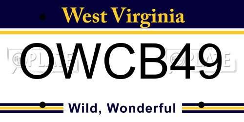OWCB49 West Virginia License Plate