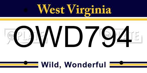 OWD794 West Virginia License Plate