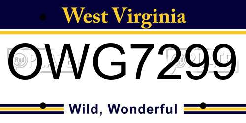 OWG7299 West Virginia License Plate