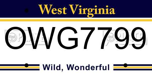 OWG7799 West Virginia License Plate