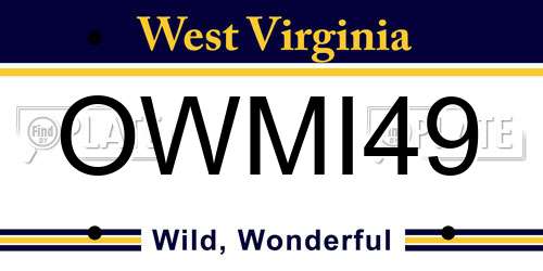 OWMI49 West Virginia License Plate