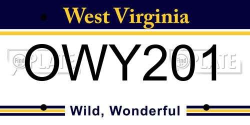 OWY201 West Virginia License Plate