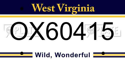 OX60415 West Virginia License Plate