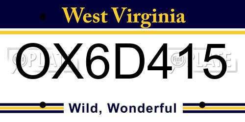 OX6D415 West Virginia License Plate