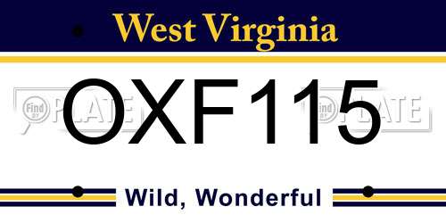 OXF115 West Virginia License Plate