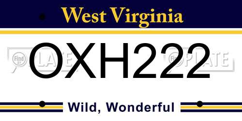 OXH222 West Virginia License Plate