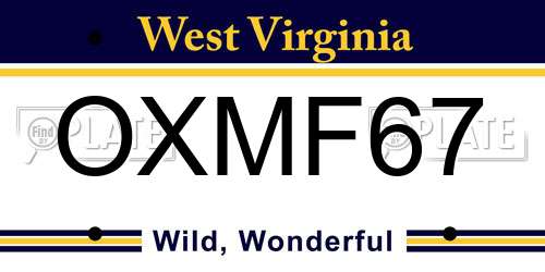 OXMF67 West Virginia License Plate