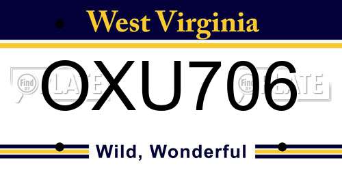 OXU706 West Virginia License Plate