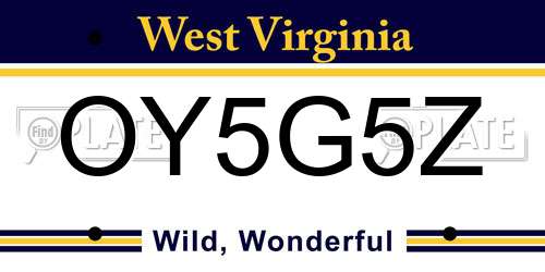 OY5G5Z West Virginia License Plate