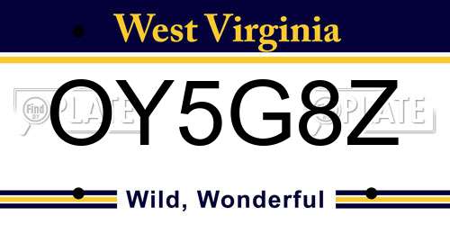 OY5G8Z West Virginia License Plate